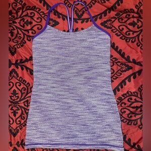 Lululemon striped Heather indigo blue purple Power Y Cami tank top size 6
